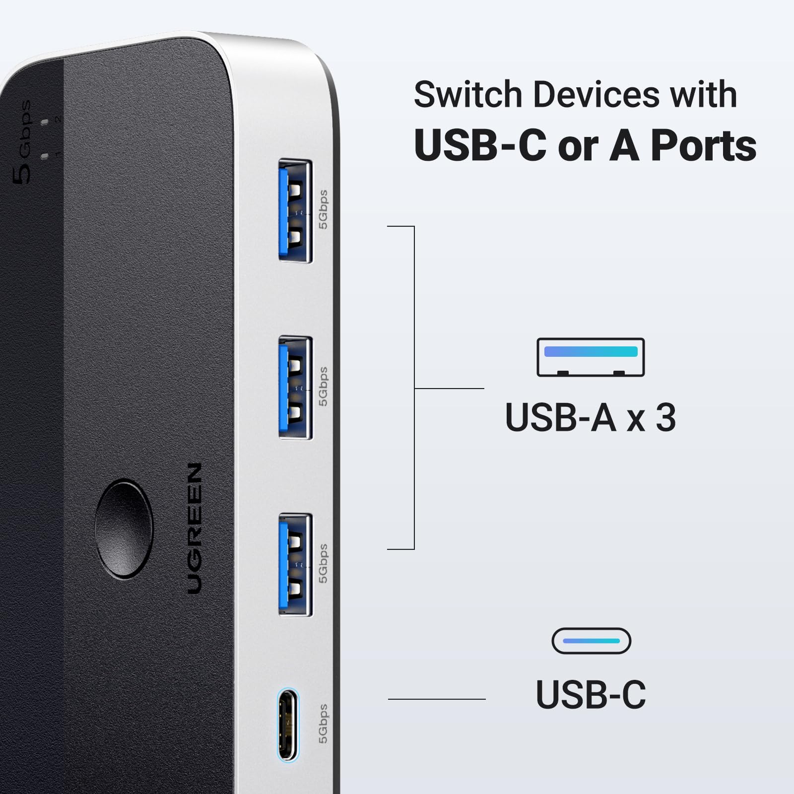 Foto 4 pulgar | Conmutador Usb Ugreen Usb 3.0 De 4 Puertos Para 2 Ordenadores Con Cables - Venta Internacional