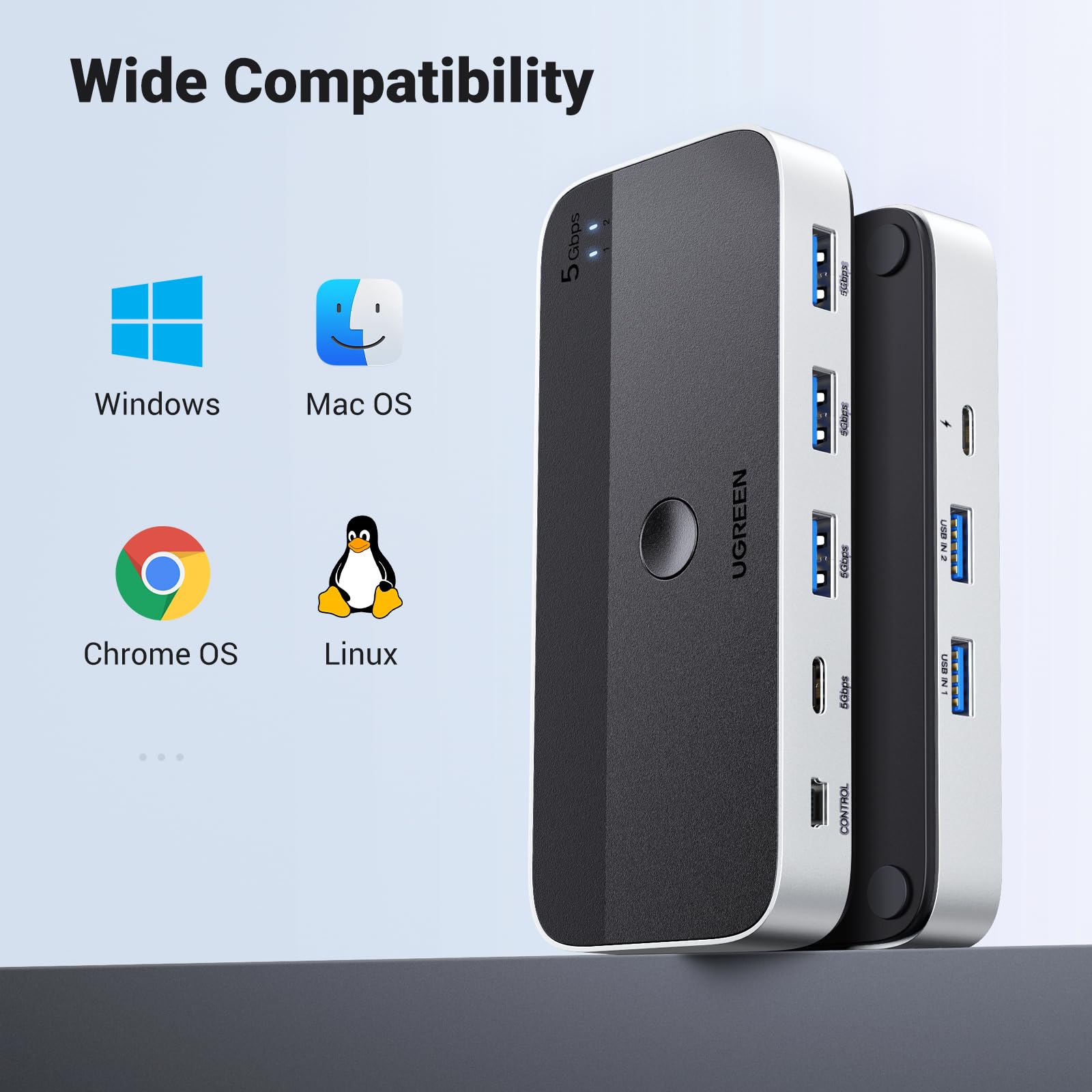 Foto 8 pulgar | Conmutador Usb Ugreen Usb 3.0 De 4 Puertos Para 2 Ordenadores Con Cables - Venta Internacional