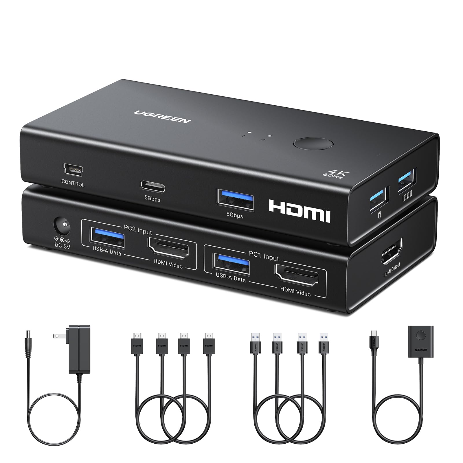 Conmutador Kvm Hdmi Ugreen, 1 Monitor, 2 Ordenadores, 4 Usb 3.0 4k @60hz - Venta Internacional.