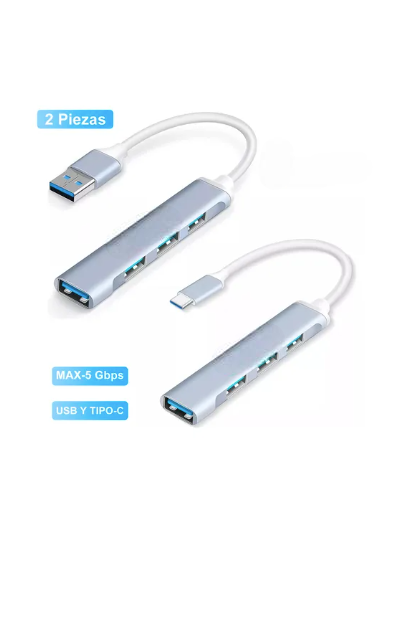 2 Piezas Adaptador Usb Y Tipo-c Hub Adaptador Multipuerto Slim 4 Puerto Xtellar Hdmi 3.0 Y Tipoc Multi Usb Hub Y Hub