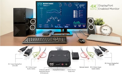 Foto 6 | Conmutador Kvm Iogear Usb Displayport 4k De 30 Hz Con Hub Usb De 2 Puertos - Venta Internacional.