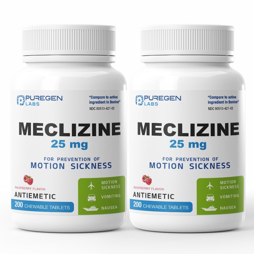 Tabletas Masticables Puregen Labs, Meclizina, 25 Mg, Antiemético, X200 - Venta Internacional.
