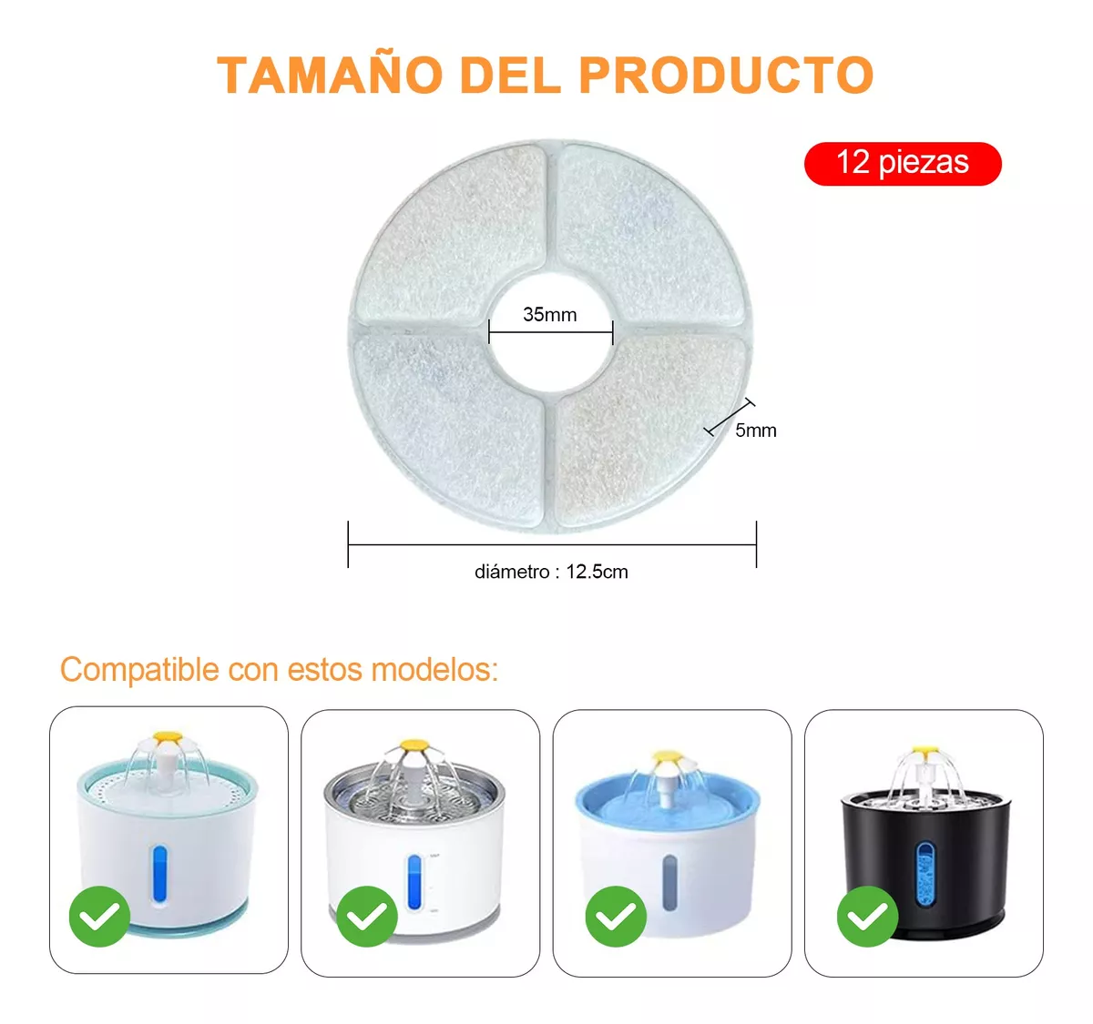 Foto 4 pulgar | Filtro de Repuesto para Fuente de Gato 12 Piezas Blanco