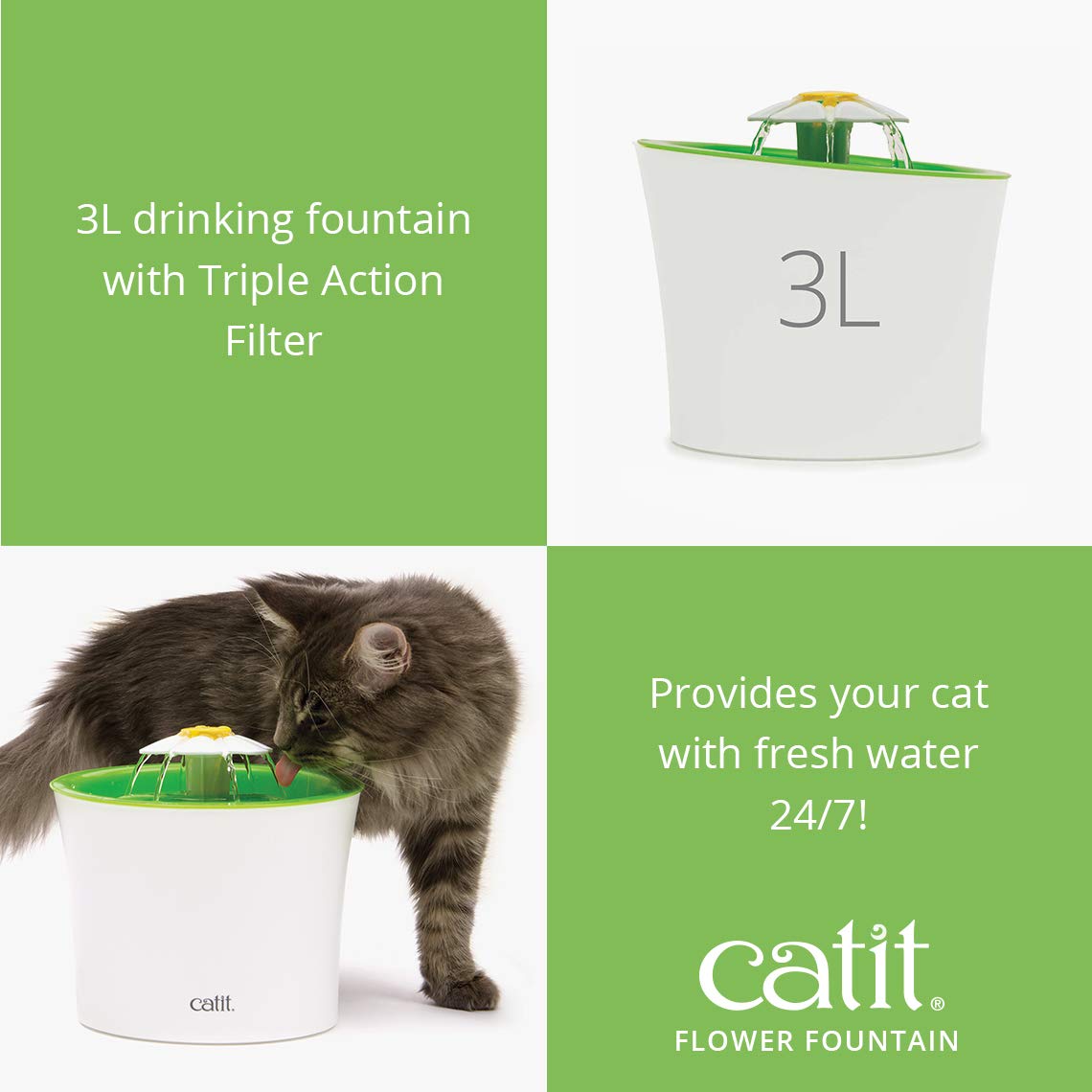 Foto 3 pulgar | Fuente De Agua Potable Cat Catit Flower De 3 Litros Con Filtro Verde - Venta Internacional.