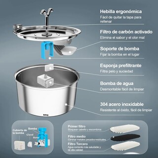 Foto 5 | Fuente Para Gatos Bebedero Belug Perro Acero Inoxidable 3.2l