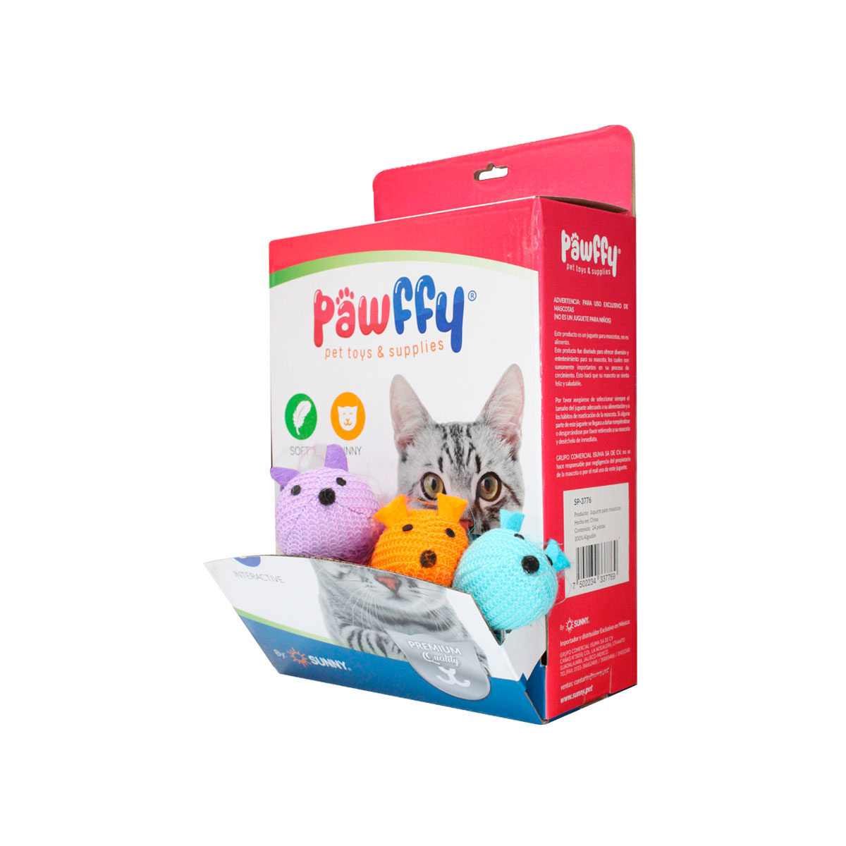 Caja de 24 Piezas Juguetes para Gato Ratón  Estambre Sunny Colores