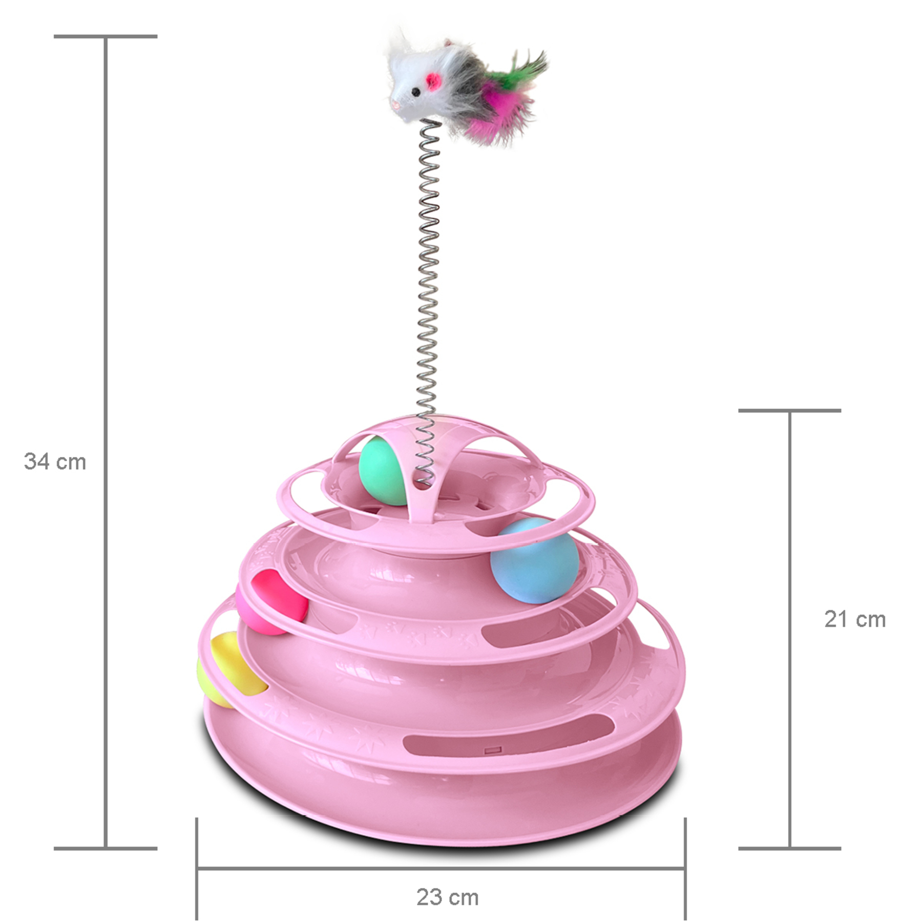 Foto 2 pulgar | Kitten - Juguete Para Gato - Torre Interactiva De 4 Niveles Con Pelotas Y Un Resorte Con Ratón En La Punta - Color Rosa