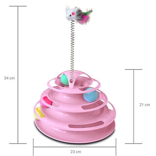 Foto 1 | Kitten - Juguete Para Gato - Torre Interactiva De 4 Niveles Con Pelotas Y Un Resorte Con Ratón En La Punta - Color Rosa