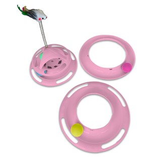Foto 3 | Kitten - Juguete Para Gato - Torre Interactiva De 4 Niveles Con Pelotas Y Un Resorte Con Ratón En La Punta - Color Rosa
