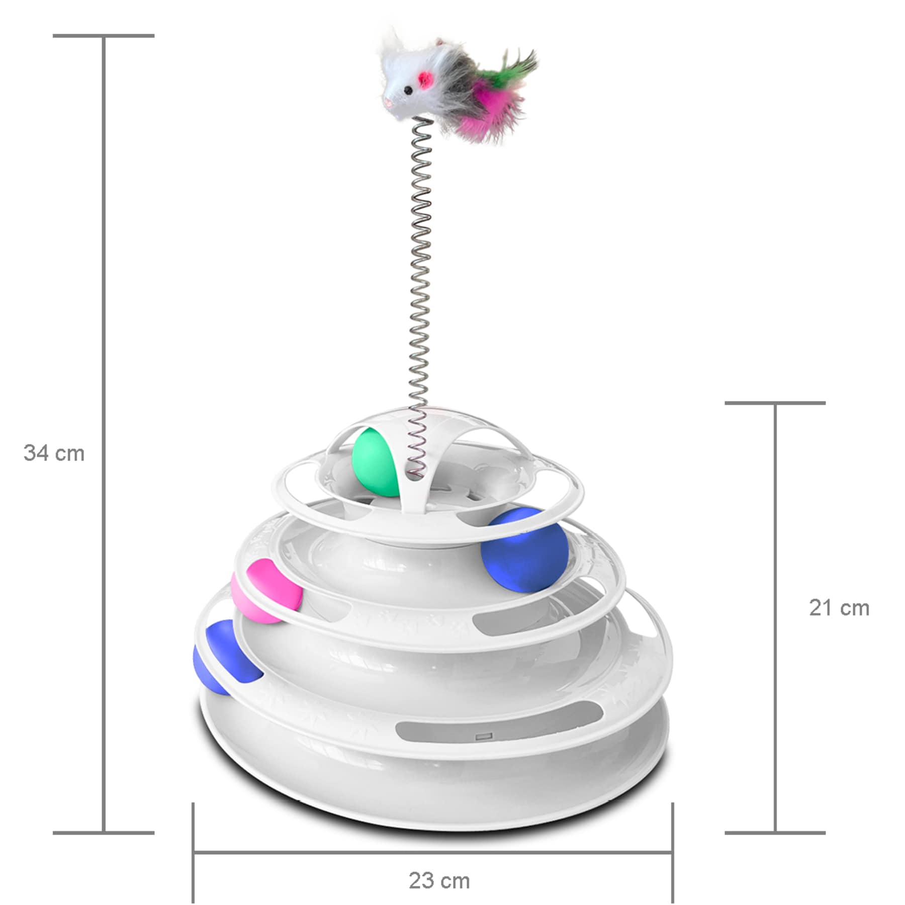 Kitten - Juguete Para Gato - Torre Interactiva De 4 Niveles Con Pelotas Y Un Resorte Con Ratón En La Punta - Color Bla $254