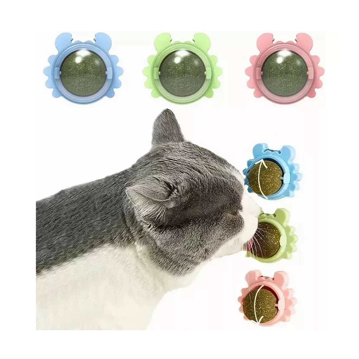 Foto 3 pulgar | Bola Giratoria con Hierba Gatera de Juguete para Gatos 3pz Eo Safe Imports Multicolor