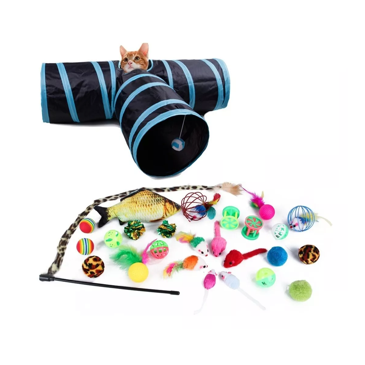 Kit Juego Eo Safe Imports Esi-9758 Multicolor de Túneles de Plumas de Campana para Gatos 27 Piezas