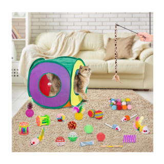 Foto 2 | Juguetes Para Gato 33 Pz Pluma Varita Bola Túnel Casa Ratones, Multicolor