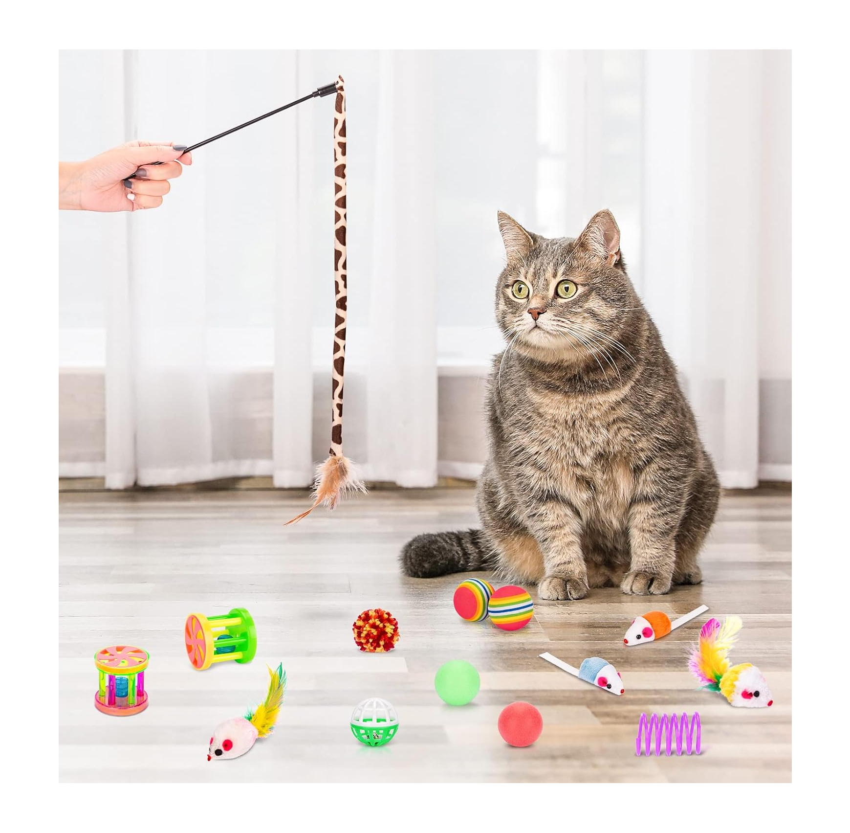 Foto 5 pulgar | Juguetes Para Gato 33 Pz Pluma Varita Bola Túnel Casa Ratones Multicolor