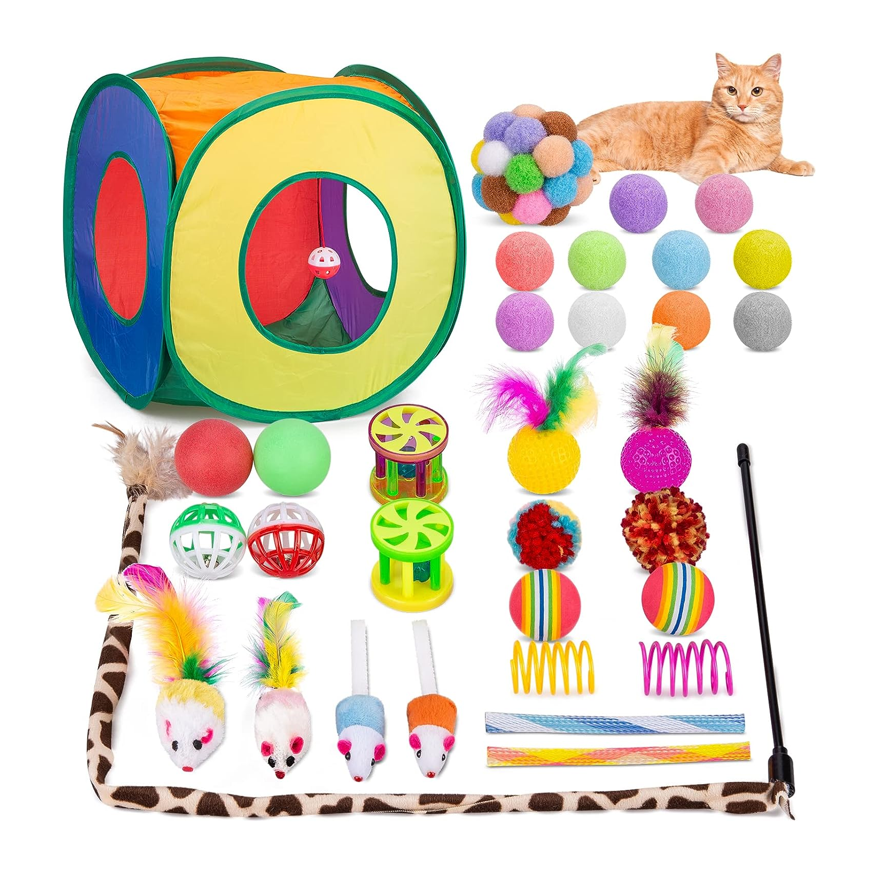Foto 6 pulgar | Juguetes Para Gato 33 Pz Pluma Varita Bola Túnel Casa Ratones Multicolor