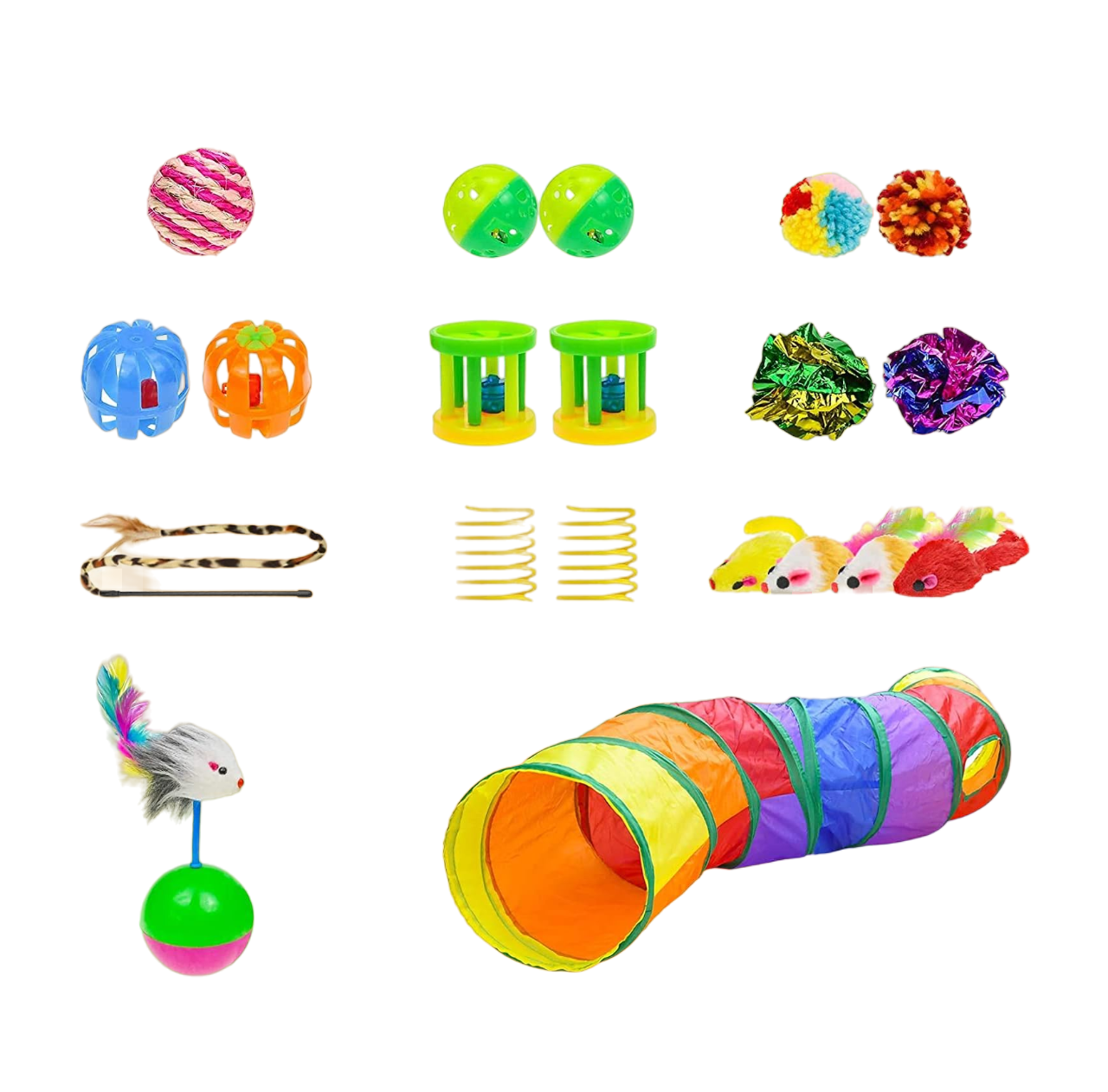 Juguetes 20 Pcs Pluma Varita Bola Túnel Ratones Multicolor  Para Gato