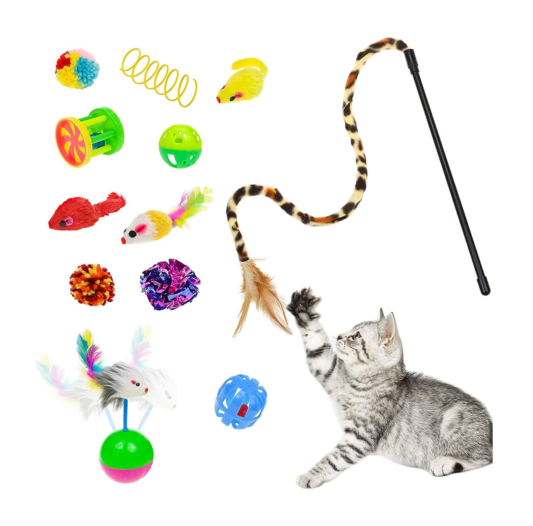 Foto 5 pulgar | Juguetes 20 Pcs Pluma Varita Bola Túnel Ratones Multicolor para Gato