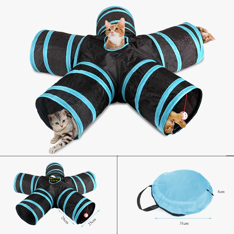 Cat Tunnel Sanlin Beans, 5 Agujeros, Plegable, Poliéster, Azul - Venta Internacional.