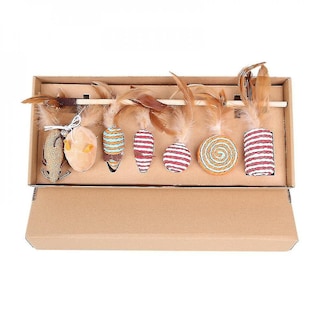 Foto 1 | Juego De Juguetes Para Gatos Huoguo, 7 Unidades, Campana, Plumas, Poste De Madera, Divertido Bastón - Venta Internaci