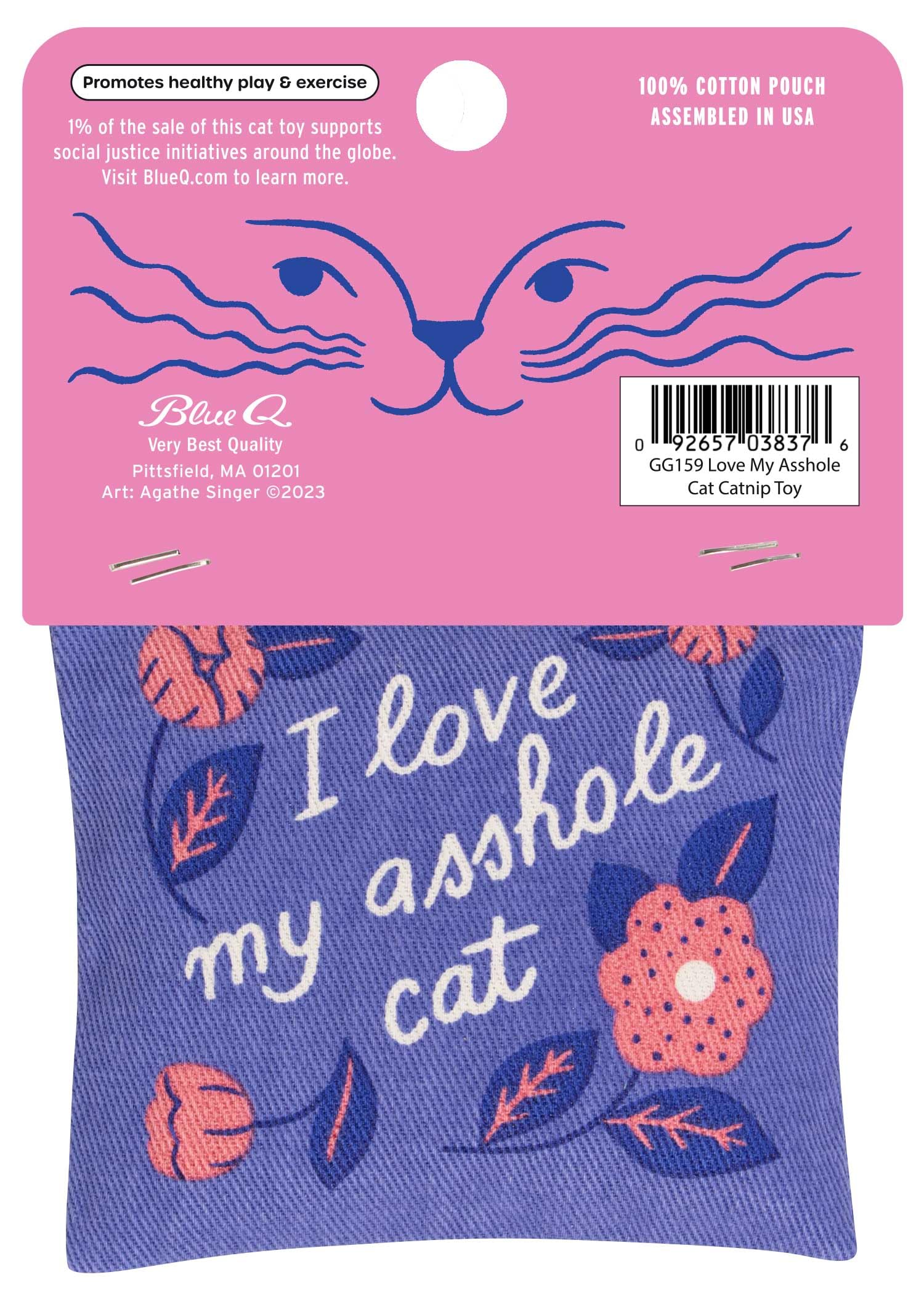 Foto 3 pulgar | Hierba Gatera Cat Toy Blue Q Con La Letra «i Love My Asshole», 100% Algodón - Venta Internacional.