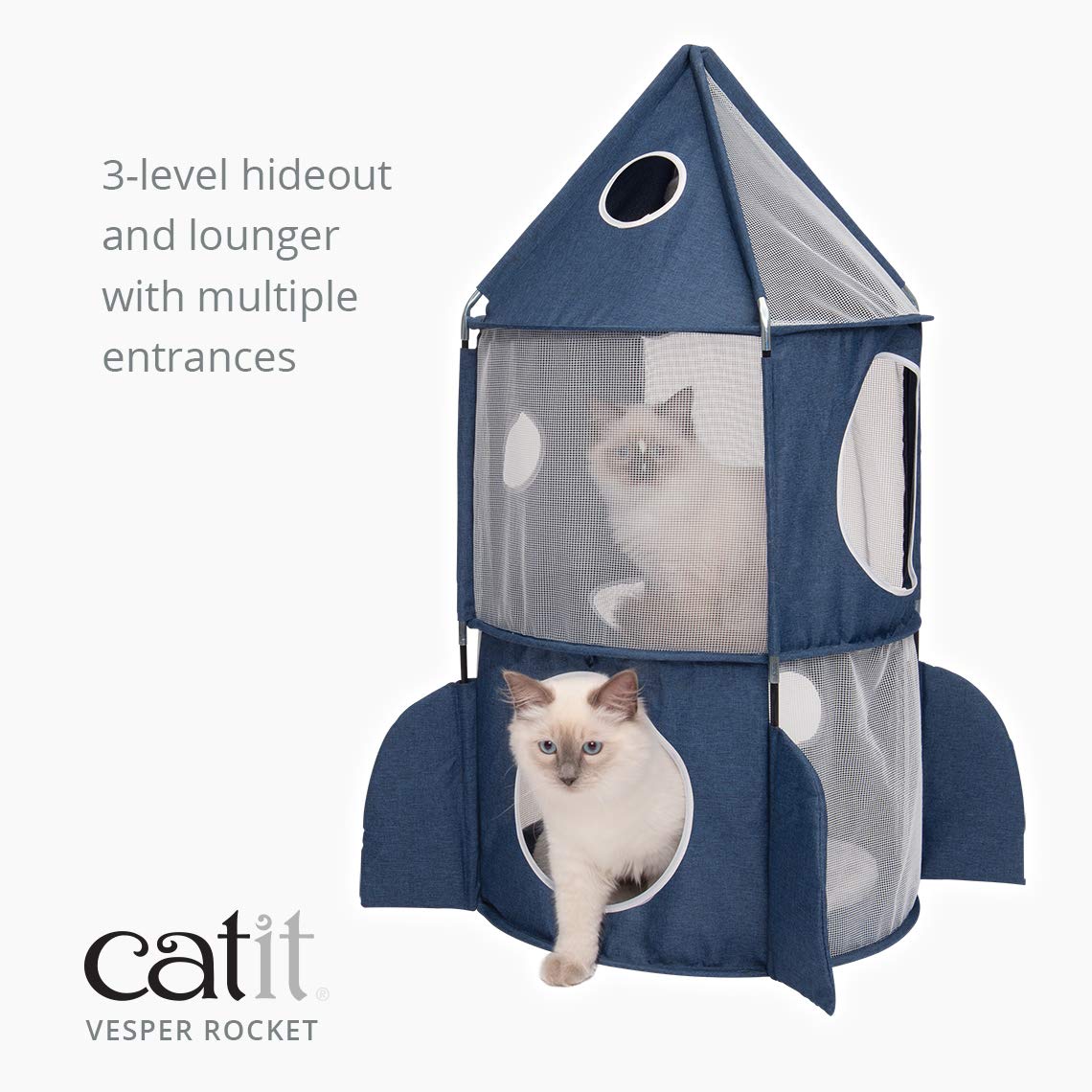 Foto 3 pulgar | Cat Tower Catit Vesper Rocket Blue Con Cojín Y Juguete - Venta Internacional.