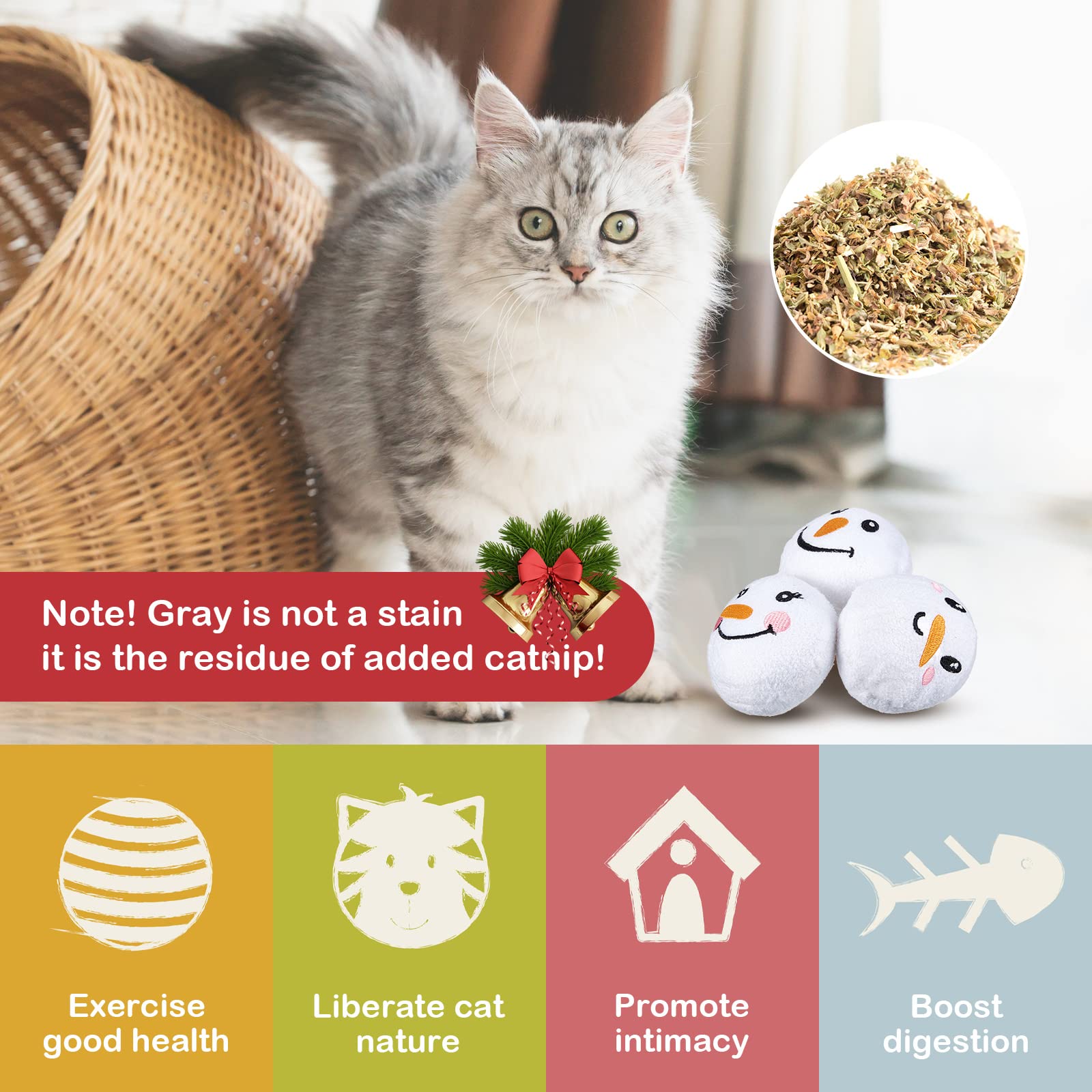 Foto 4 pulgar | Pelotas De Muñeco De Nieve De Peluche Para Gatos Con Hierba Gatera Para Navidad, 8 Unidades - Venta Internacional.