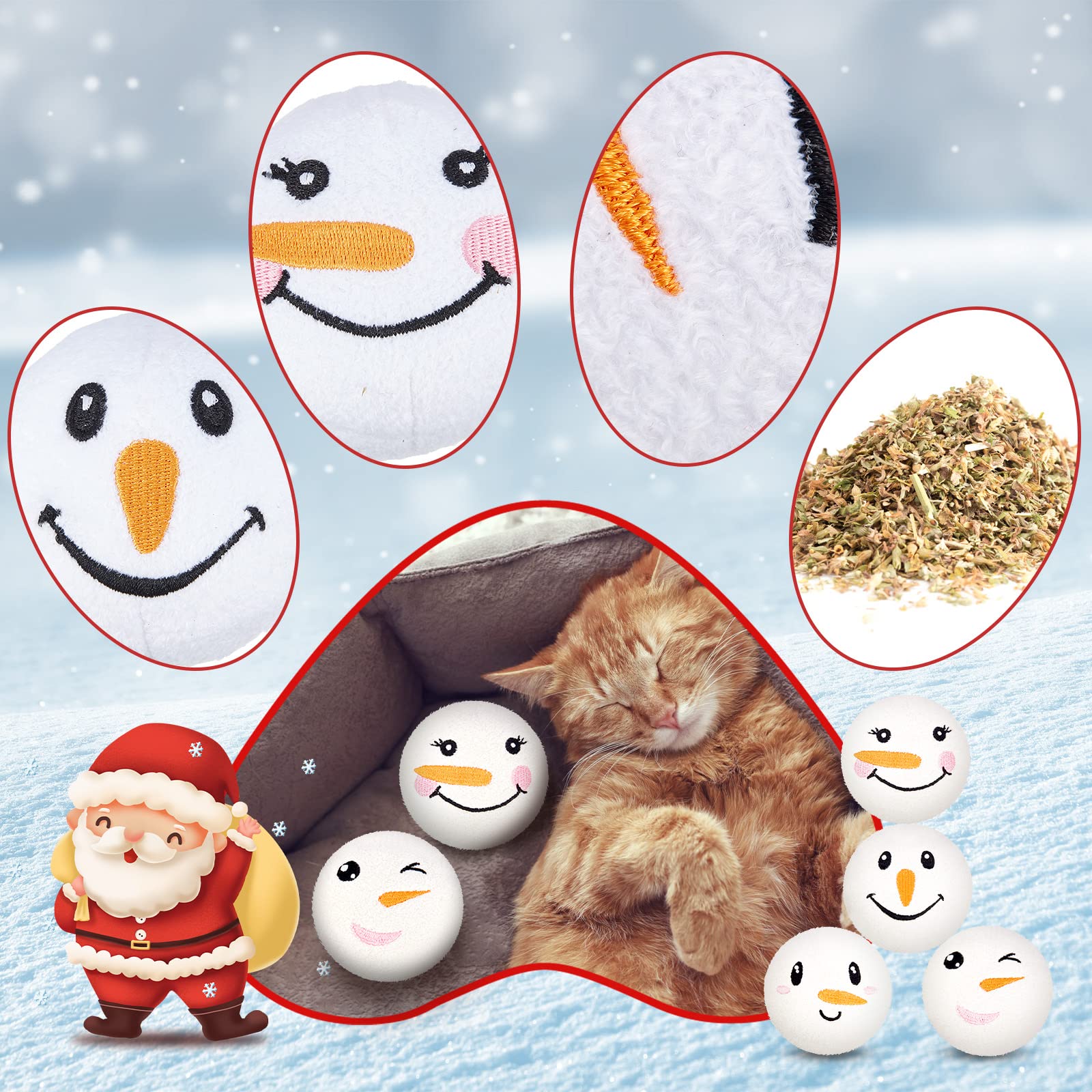 Foto 6 pulgar | Pelotas De Muñeco De Nieve De Peluche Para Gatos Con Hierba Gatera Para Navidad, 8 Unidades - Venta Internacional.