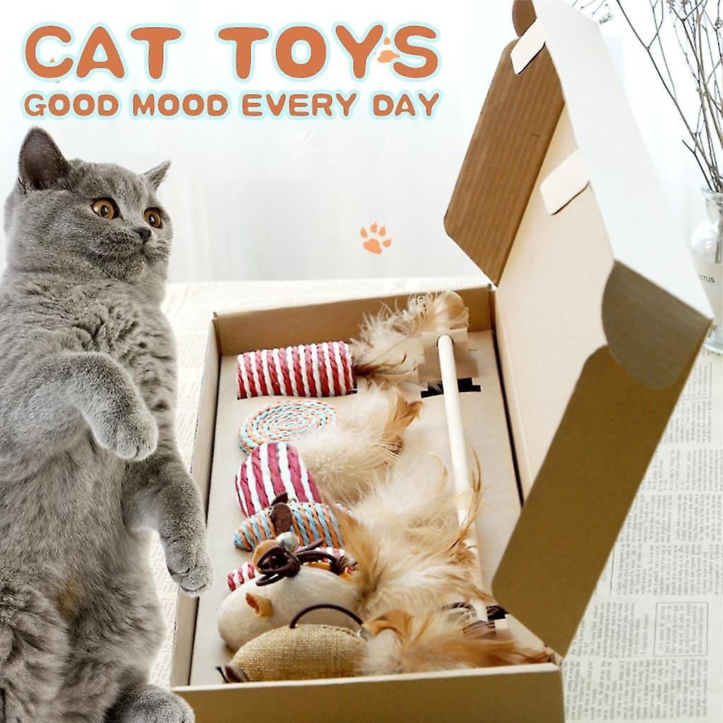 Juego De Juguetes Para Gatos Huoguo, 7 Piezas, Con Forma De Pez Pequeño, Caña De Madera Y Ratón - Venta Internacional.