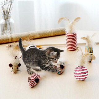 Foto 3 | Juego De Juguetes Para Gatos Huoguo, 7 Piezas, Con Forma De Pez Pequeño, Caña De Madera Y Ratón - Venta Internacional.