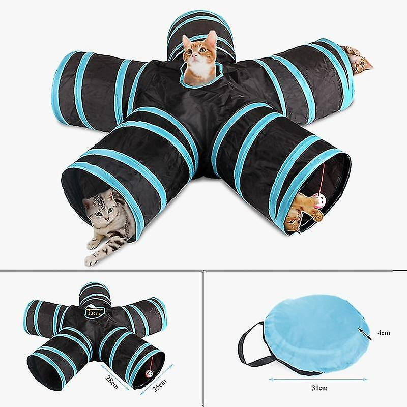 Cat Tunnel Huoguo, 5 Agujeros, Plegable, Poliéster, Azul - Venta Internacional.