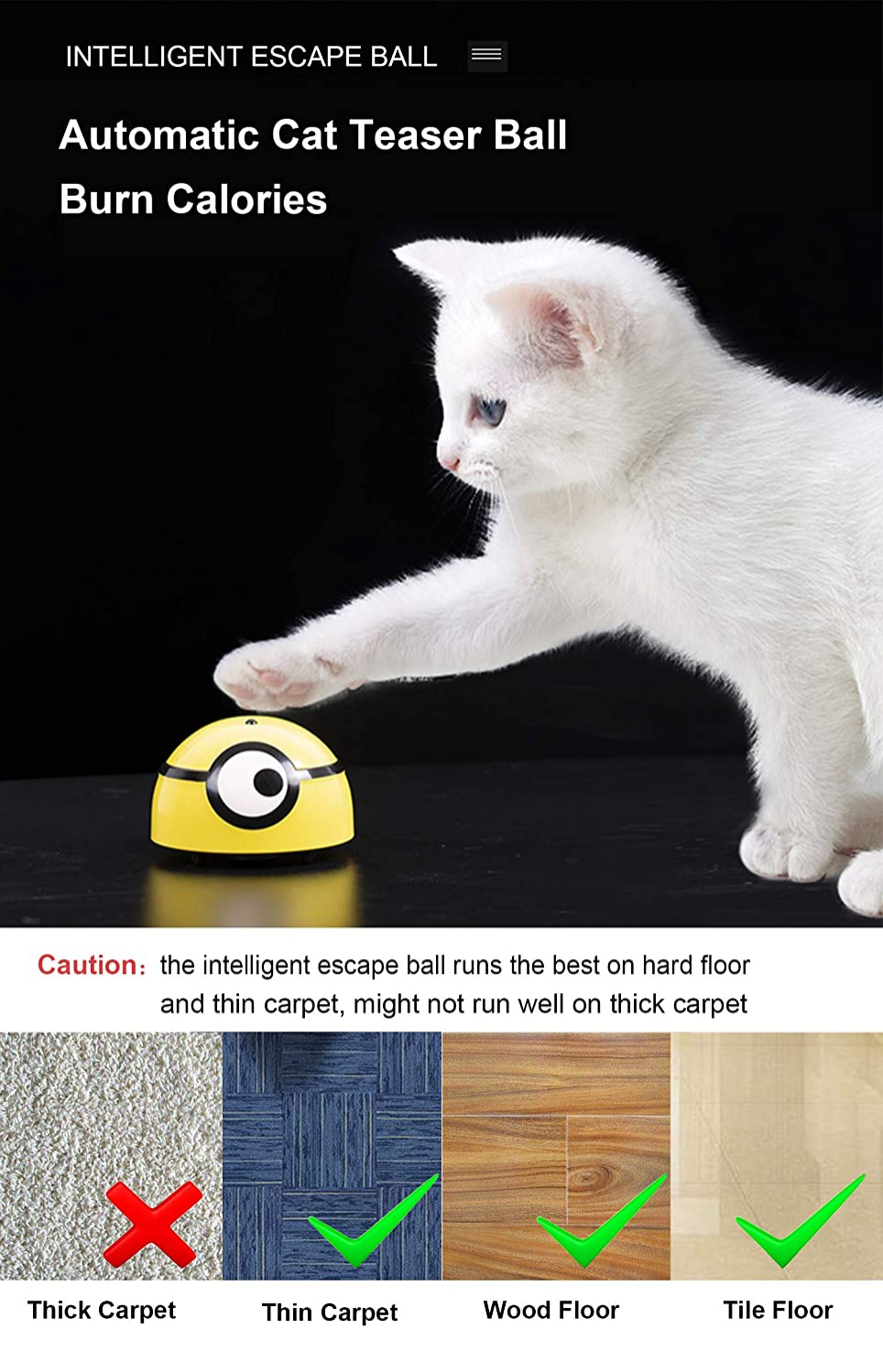 Foto 4 pulgar | Juguete Interactivo Para Gatos Sanlin Beans Escaping Rampage Wicked Bal - Venta Internacional.
