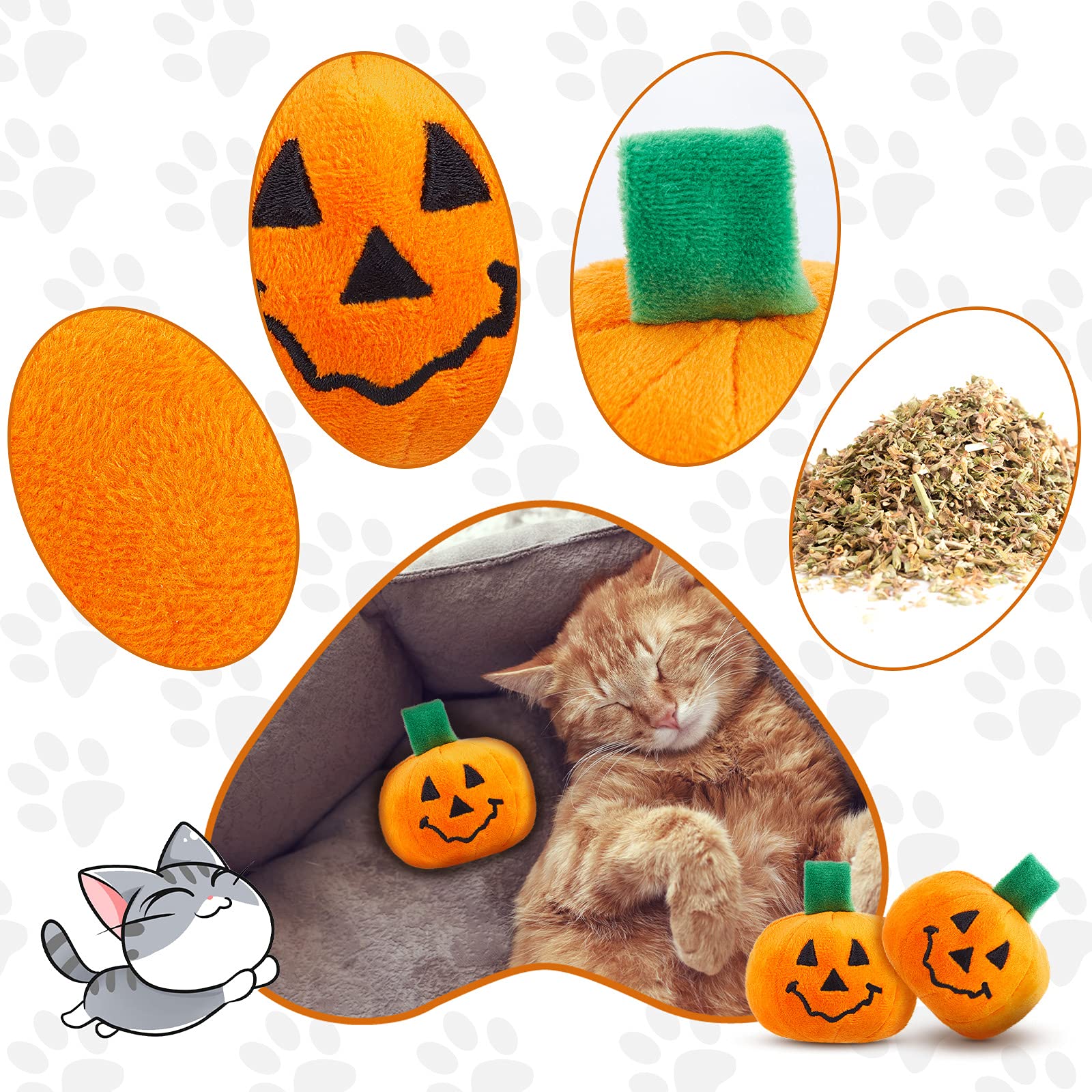 Foto 5 pulgar | Calabaza Para El Día De Acción De Gracias De Cat Toy Frienda Con Hierba Gatera, 2 Unidades - Venta Internacional.