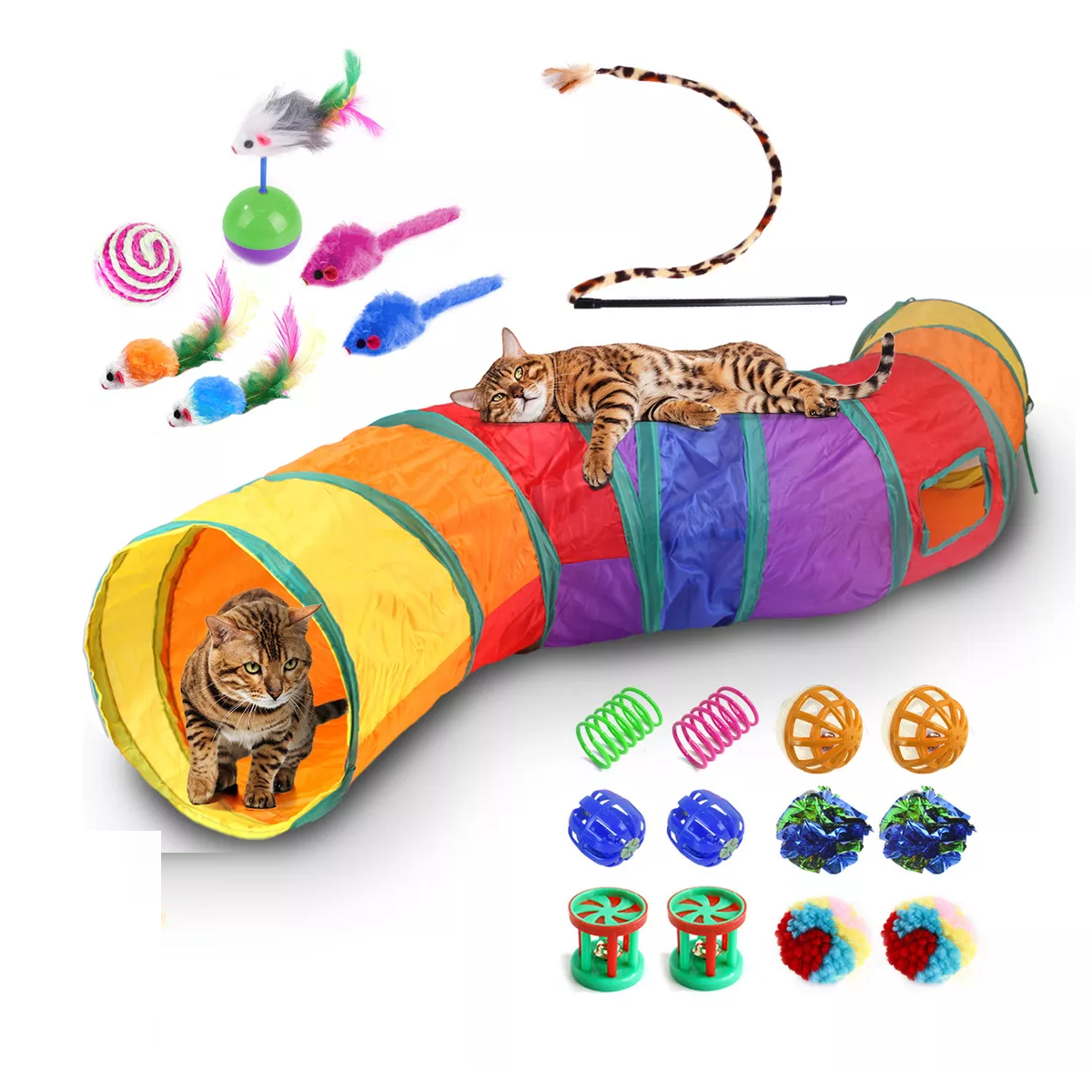 Juguetes Para Gato Plumas Varita Bolas Ratones Túnel 20 Pcs Eo Safe Imports Esi-17286 Multicolor