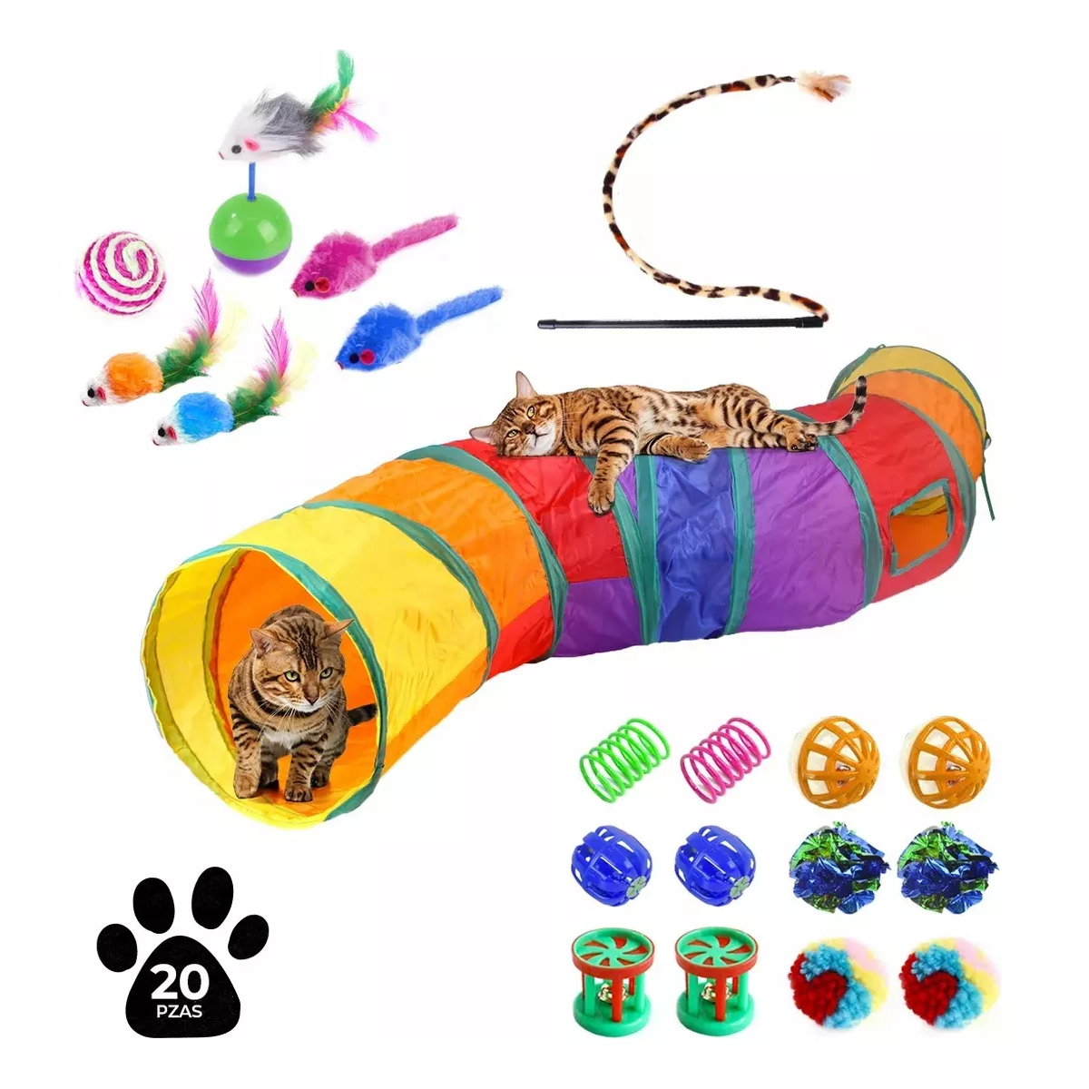 Foto 4 pulgar | Juguetes Para Gato Plumas Varita Bolas Ratones Túnel 20 Pcs Eo Safe Imports Esi-17286 Multicolor