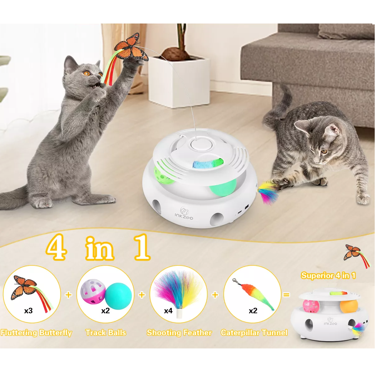Foto 3 pulgar | 4 En 1 De Juguetes Para Gato Automático Eo Safe Imports Esi-17291 Blanco