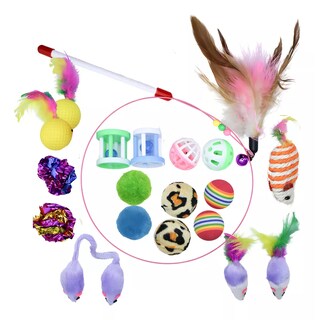 Foto 1 | 20 Juguetes Para Gato Varita Tipo Caña Plumas Ratones Pelota Eo Safe Imports Esi-17293 Multicolor