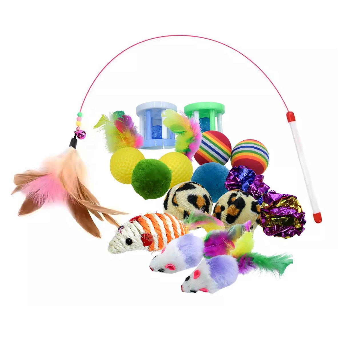 Foto 4 pulgar | 20 Juguetes Para Gato Varita Tipo Caña Plumas Ratones Pelota Eo Safe Imports Esi-17293 Multicolor