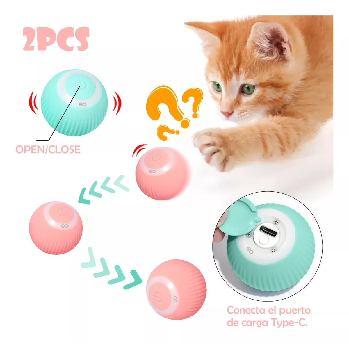 Foto 3 pulgar | Set Pelota De Juguetes Gato Perro Interactiva 2pcs Eo Safe Imports Esi-8829 Multicolor
