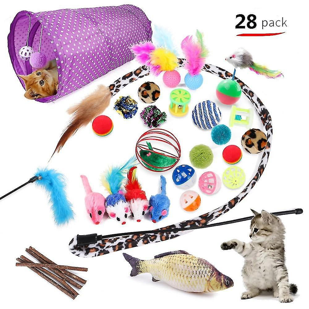 Foto 1 | Juego De Juguetes Para Gatos Huoguo, 28 Piezas, Con Forma De Túnel Para Gatos, Hierba Gatera Y Pluma - Venta Interna
