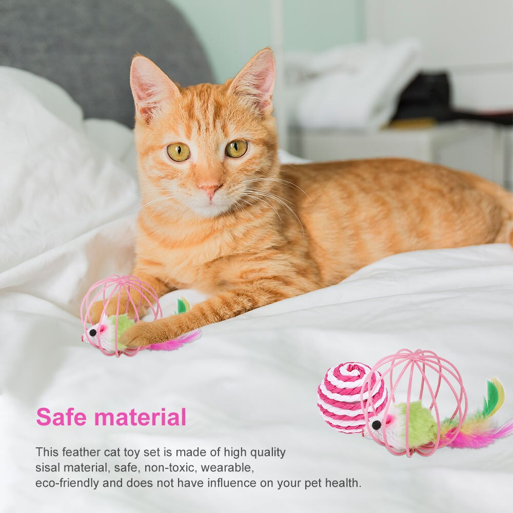 Foto 3 pulgar | Juego De Juguetes Para Gatos, Varita De Plumas Con Campana, Ratón, Jaula, Juguetes Para Gatos - Venta Internacional.
