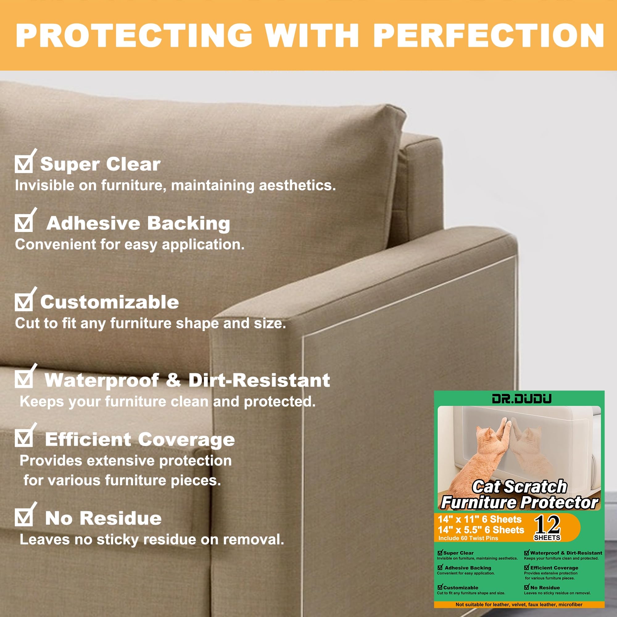 Foto 7 | Protector De Muebles Cat Scratch Dr.dudu Transparente (paquete De 12) - Venta Internacional.