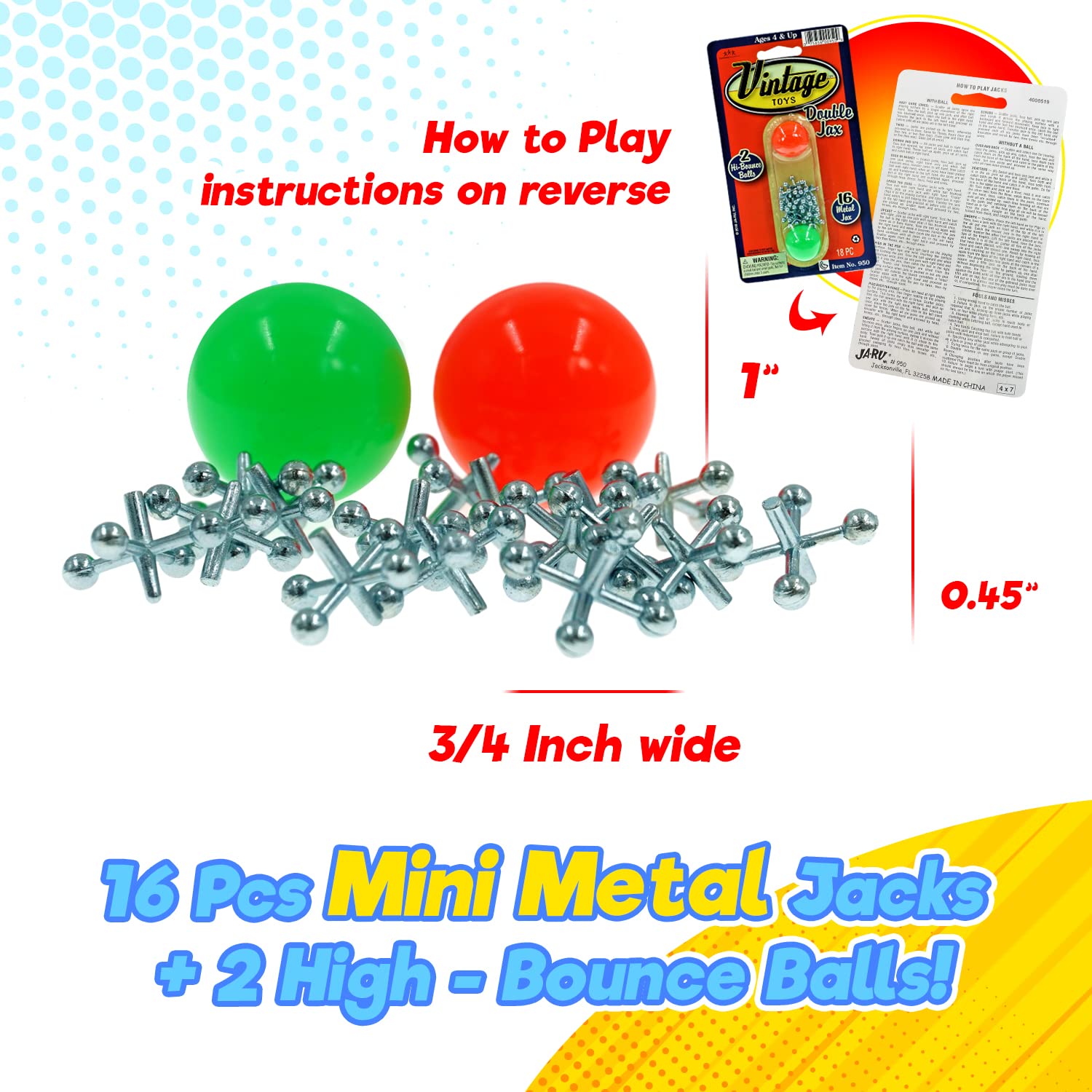 Foto 3 | Juego De Conectores Metálicos Dobles Ja-ru De Vintage Toys Con 16 Jax Y 2 Bolas - Venta Internacional.