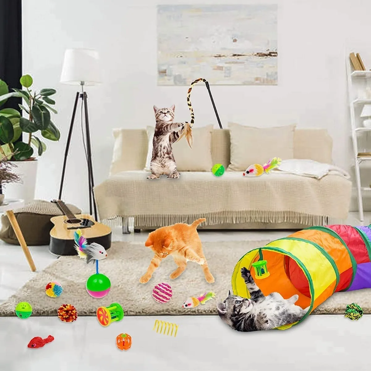Foto 6 pulgar | Juguetes Para Gato 20 Pcs Pluma Varita Bola Túnel Ratone  Lab.g Multicolor