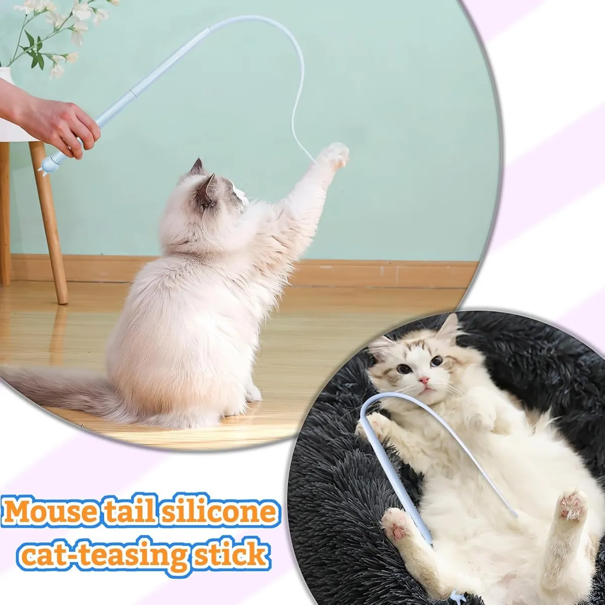 Foto 5 | 2pz Juguete Interactivo Para Gatos Belug Cola De Rata De Silicona Azul