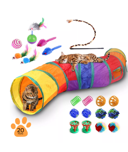 Foto 3 pulgar | Juguetes Para Gato Plumas Varita Bolas Ratones Túnel 20 Pcs