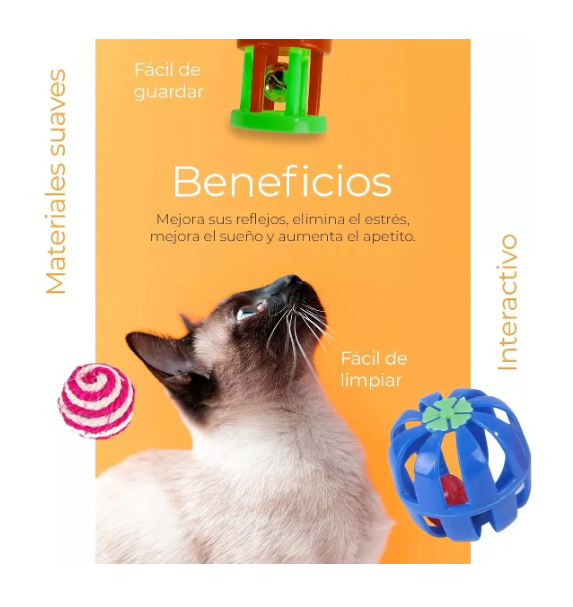 Foto 5 pulgar | Juguetes Para Gato Plumas Varita Bolas Ratones Túnel 20 Pcs