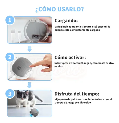 Foto 4 pulgar | 360° Pelota Interactiva Juguetes Eléctrica Para Perro Gato Gris