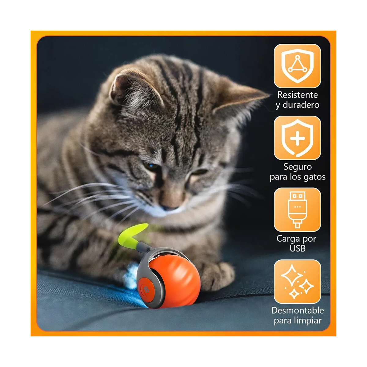 Foto 5 pulgar | Juguete Eléctrico Para Gatos Usb Pelota Inteligente Carga Eo Safe Imports  Esi-20228 Naranja