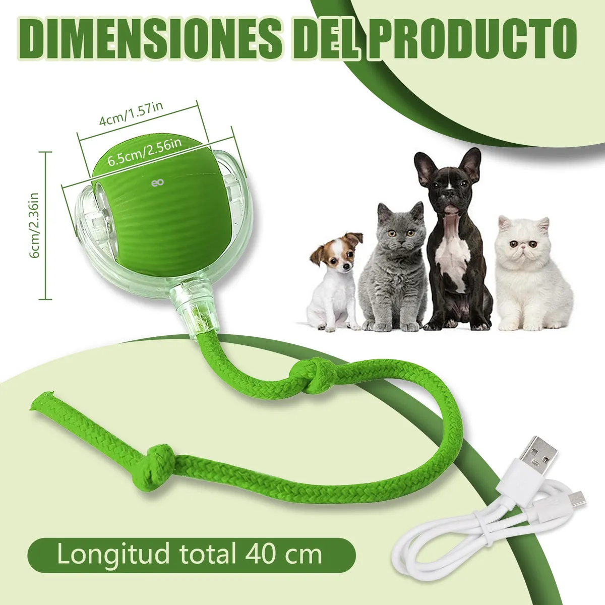 Foto 3 pulgar | Juguetes Para Gato Eléctrico Pelota Interactiva De 360 Eo Safe Imports Esi-20227 Verde