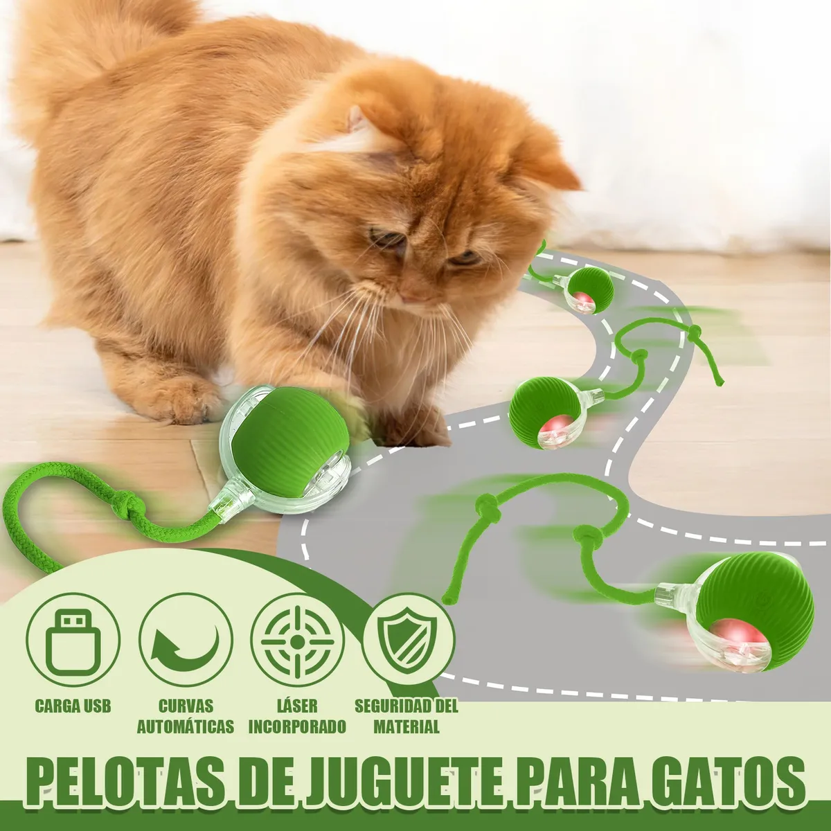 Foto 4 | Juguetes Para Gato Eléctrico Pelota Interactiva De 360 Eo Safe Imports Esi-20227 Verde